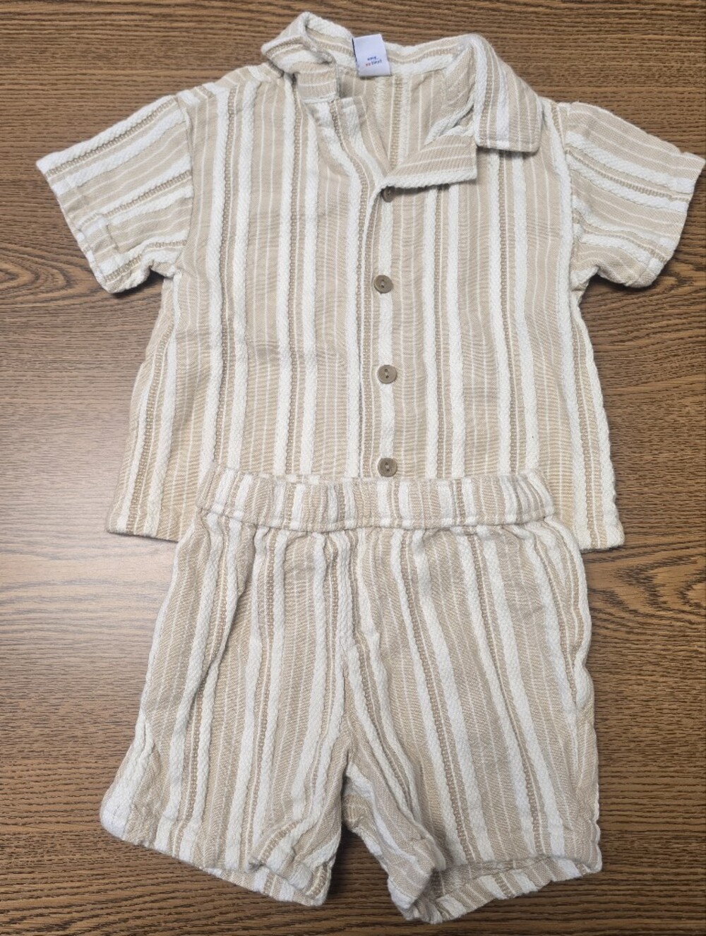 Kids Neutral Striped Button-Front Top And Shorts 12-18 Mo